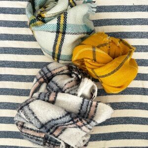 Plaid Scarves Set in Yellow, Green, and Gray